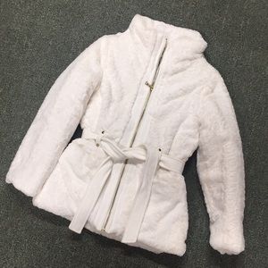 IZ BYER Girls White Faux Fur Coat size M 10/12 NEW